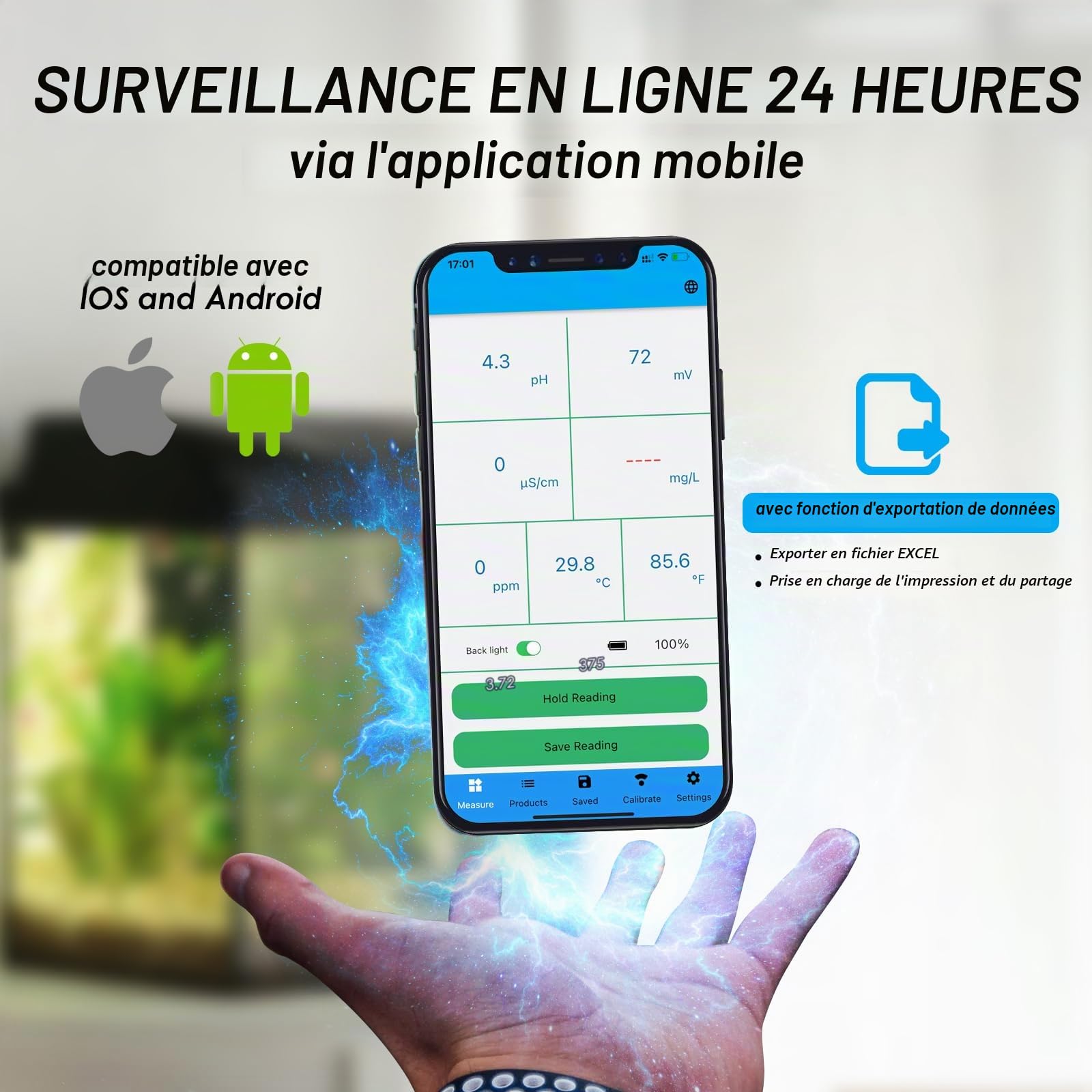 Bluetooth Piscine Eau Testeur 6 en 1 Compteur EC/salinité/pH/ORP/température/chlore Mètre, Sans fil Flottant Intelligent Piscine Moniteur Eau Testeur pour Piscines, Jacuzzi, & Spas de nage