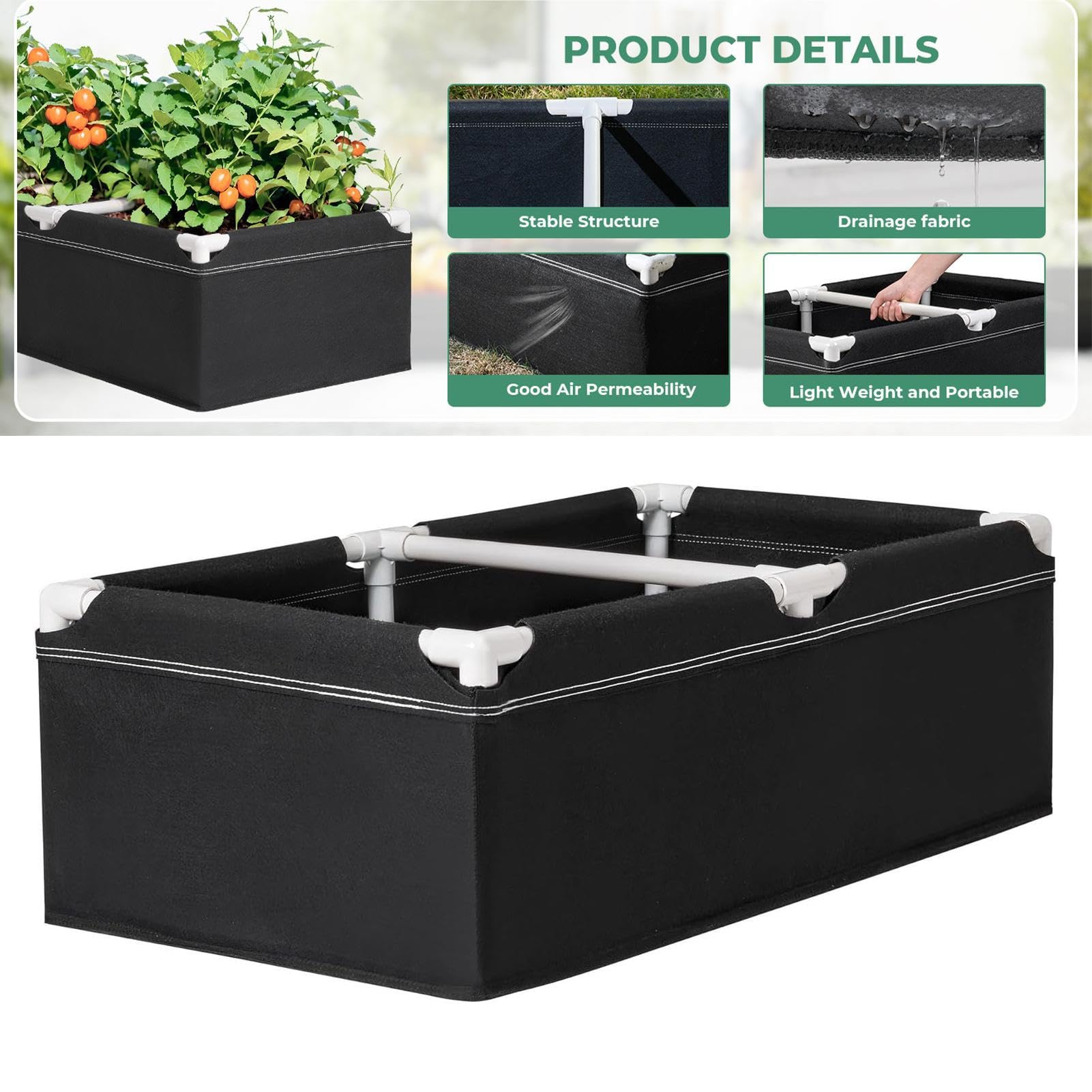 Saco de Plantas Para Camas De Cultivo, Maceta Rectangular De Horticultura | Camas Elevadas De Horticultura Con, Para Tomates, Patatas, Flores Zanahorias, Fresa Pimiento Pepino