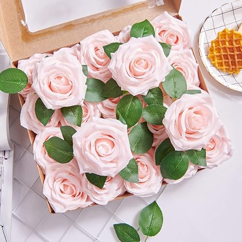 Miniatura 2 de YUZZ Rosas artificiales, 25 unidades, rosas de seda artificiales realistas con tallos para ramos de boda, centros de mesa, fiesta de desfile de