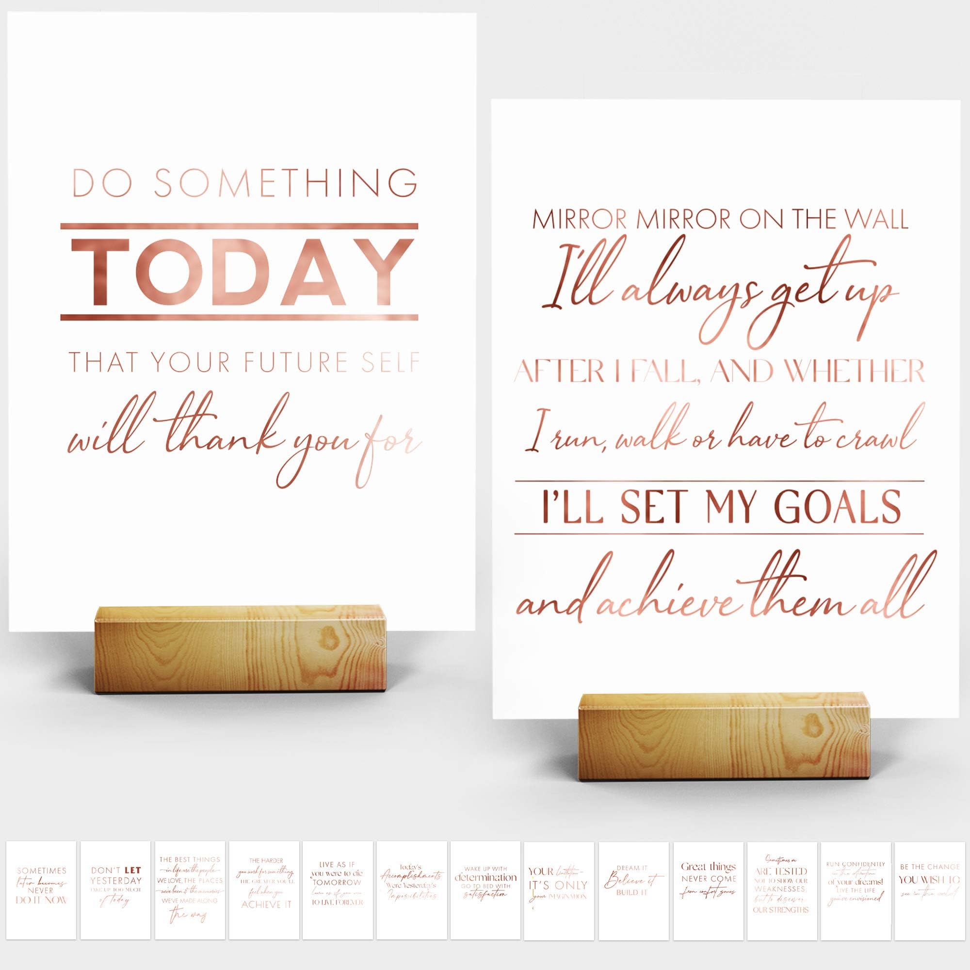 Inspiring Desk Decor for Office - 15 Rose Gold Stamped Inspirational Desk Art Cards + Size 7x5" inches - Perfect Office Decor for Women Desk by Merry ExpressionsThe Forest Stewardship Council