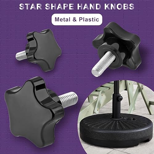 Miniatura 53 de Pomo de estrella de rosca M8 x 1.575 in, 4 unidades, mango de sujeción hexagonal de plástico, tornillo de apriete manual para reemplazo de base