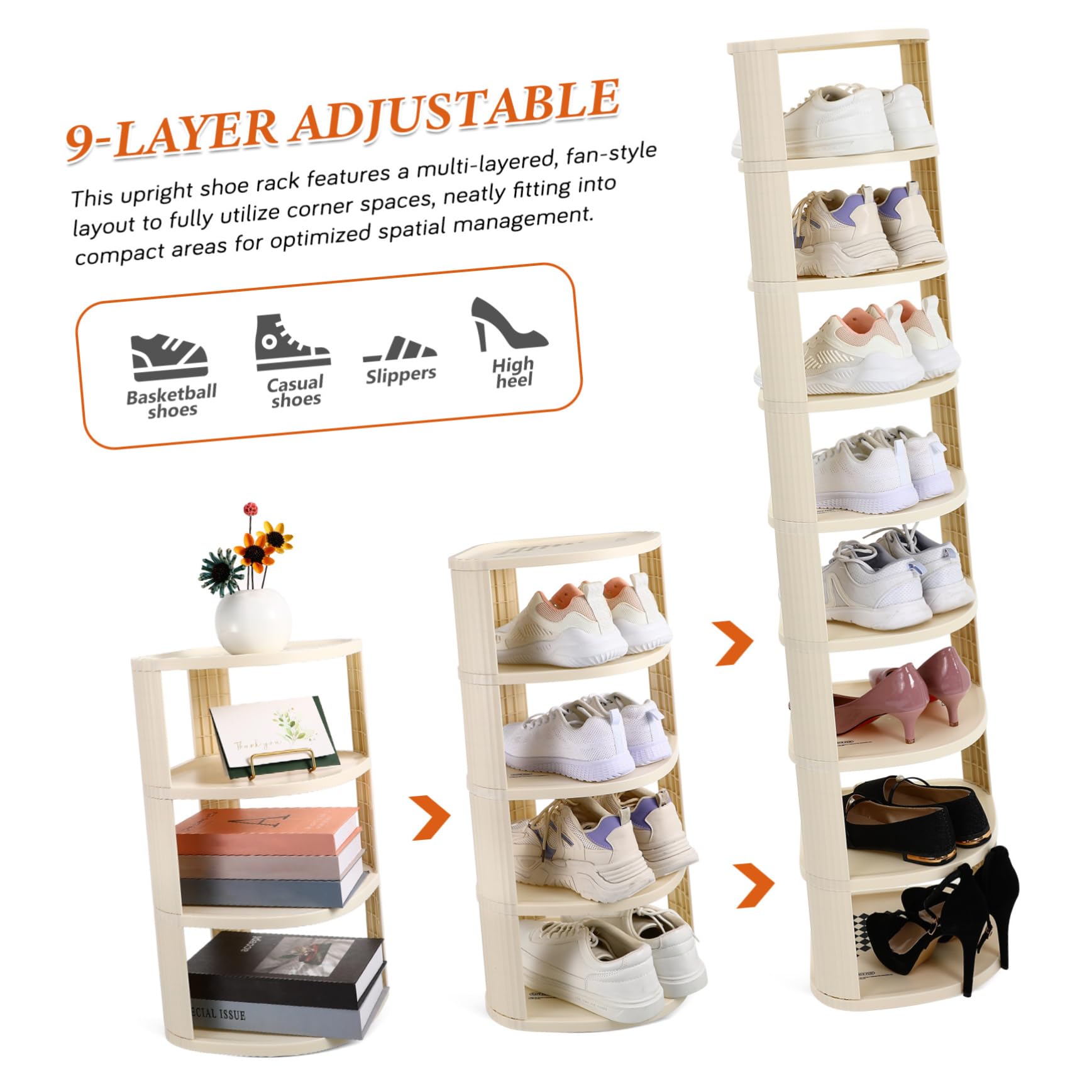 Estante Organizador De Zapatos De 9 Niveles, Zapatero Estrecho De Esquina Hogar, Estructura Vertical De Plástico Resistente Que Ahorra Espacio y Permite Montaje Rápido para Entrada
