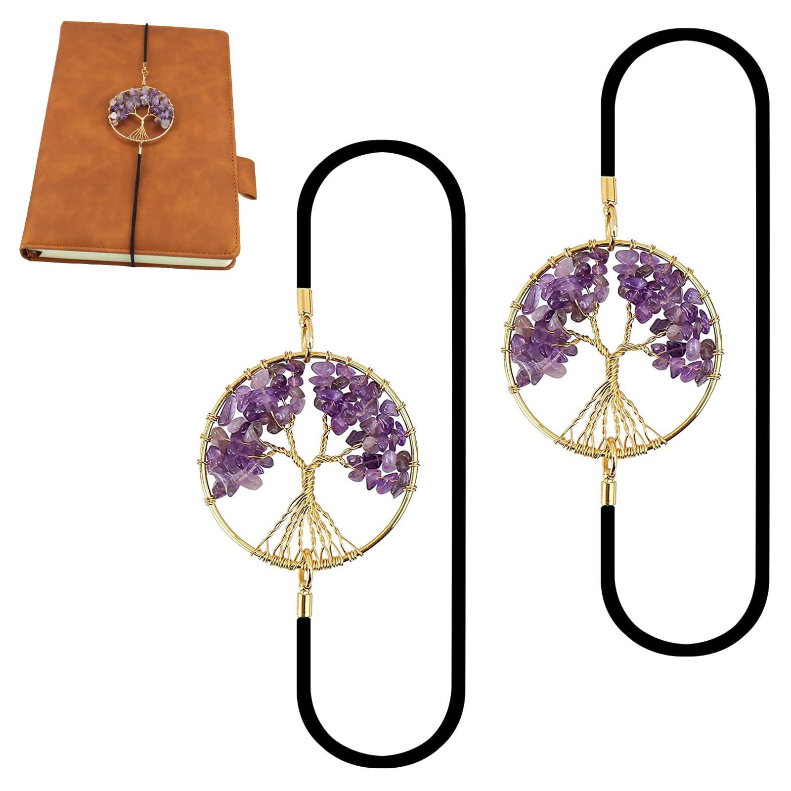 Elastic Bookmarks, Pack Of 2, Tree Of Life Crystal Vintage Metal Bookmark, Bookmark, Notebook, Diary, Book, Accessory, Gift For Women, Men, Children (Bow Tree Root - View #9