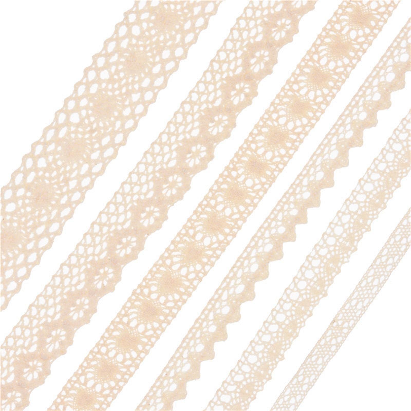 Juego de 3 cintas de tela de encaje para paquete de regalo, manualidades, ropa, mantel, beige, estilo 7