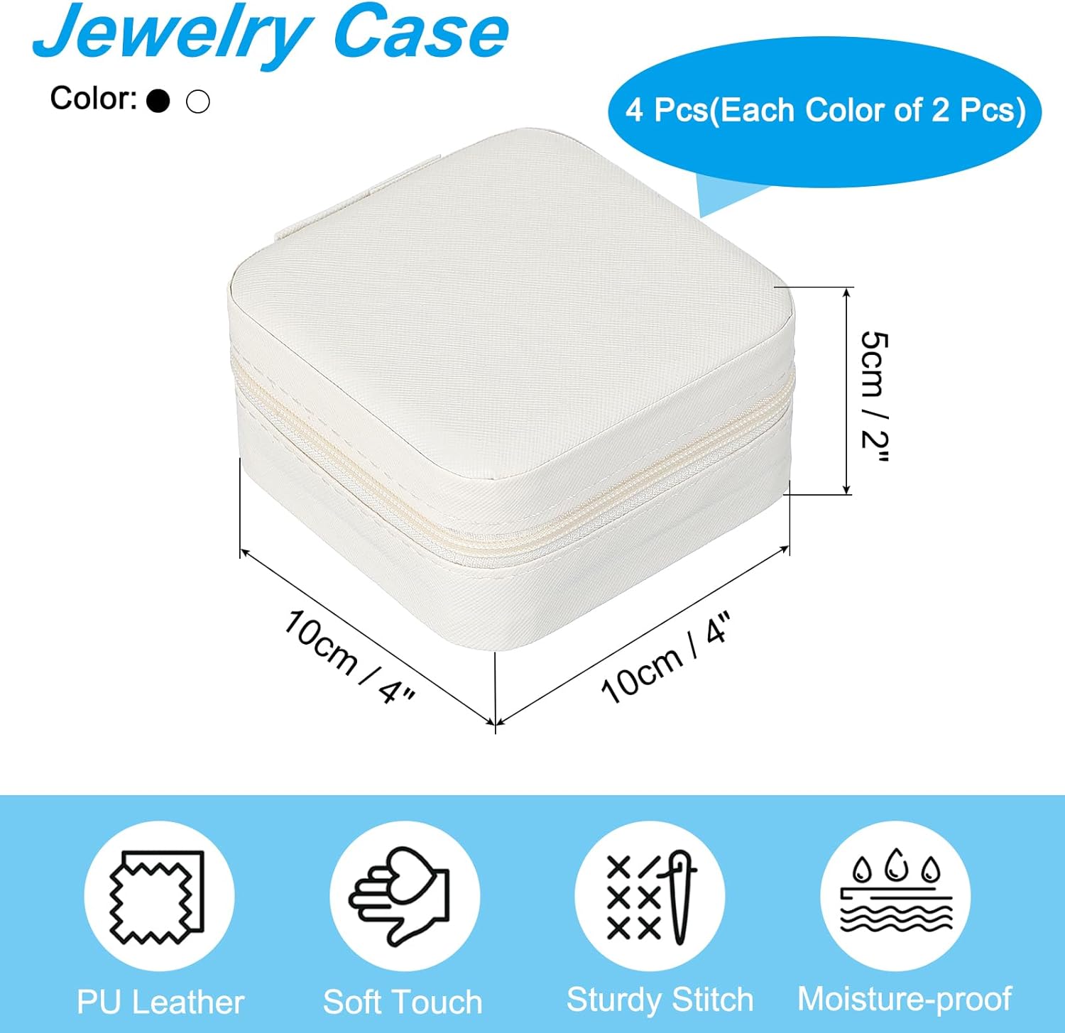 PATIKIL Mini Jewelry Travel Case, 4 Pcs PU Leather Small Jewelry Organizer Portable Storage Box for Earrings Necklace Bracelet Rings, Black/White
