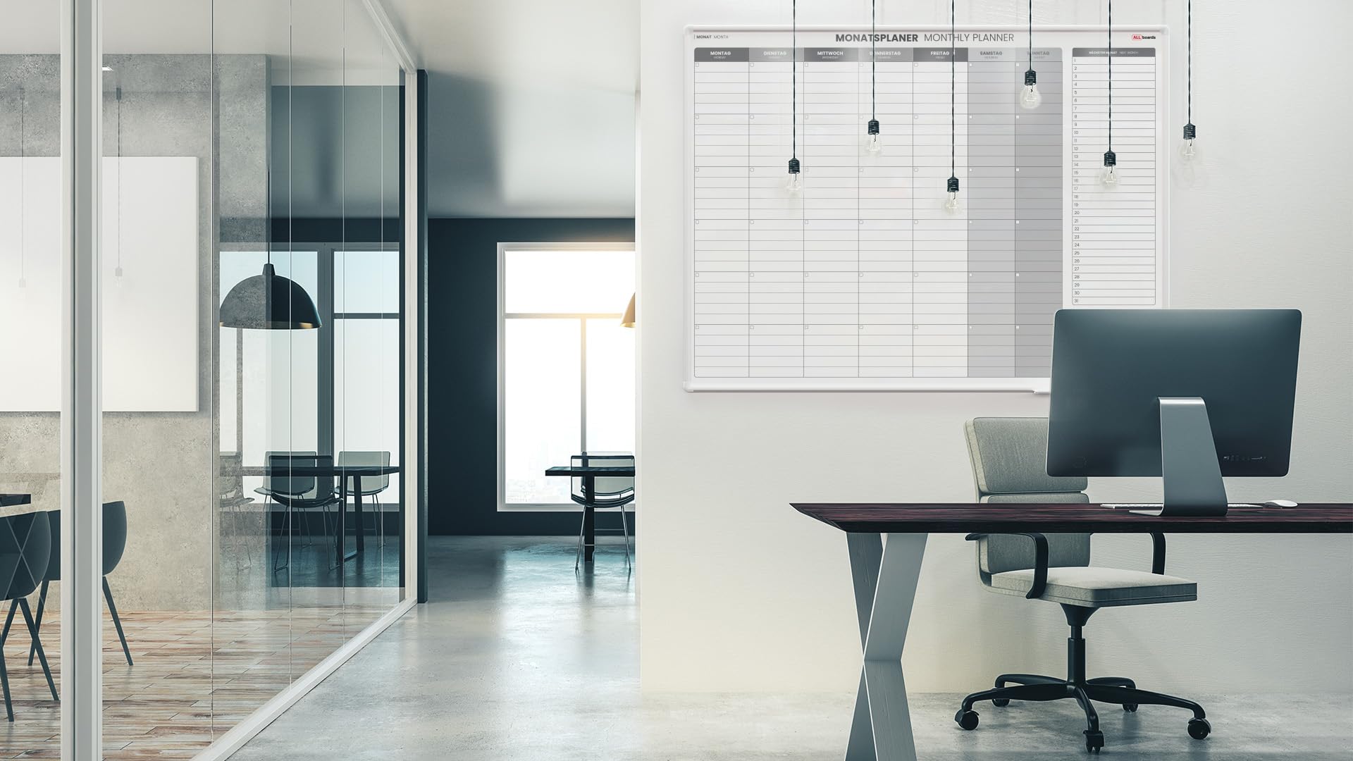 ALLboards Magnetischer Monatsplaner 120x90cm für Monatsplanungen, einfach zu beschreiben Monatsplaner Wandkalender Memoboard Magnettafel auf Deutsch