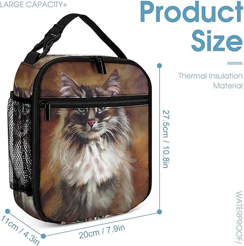 Miniatura 2 de LynaRei Lonchera térmica térmica reutilizable marrón Maine Coon Cat para hombres y mujeres oficina