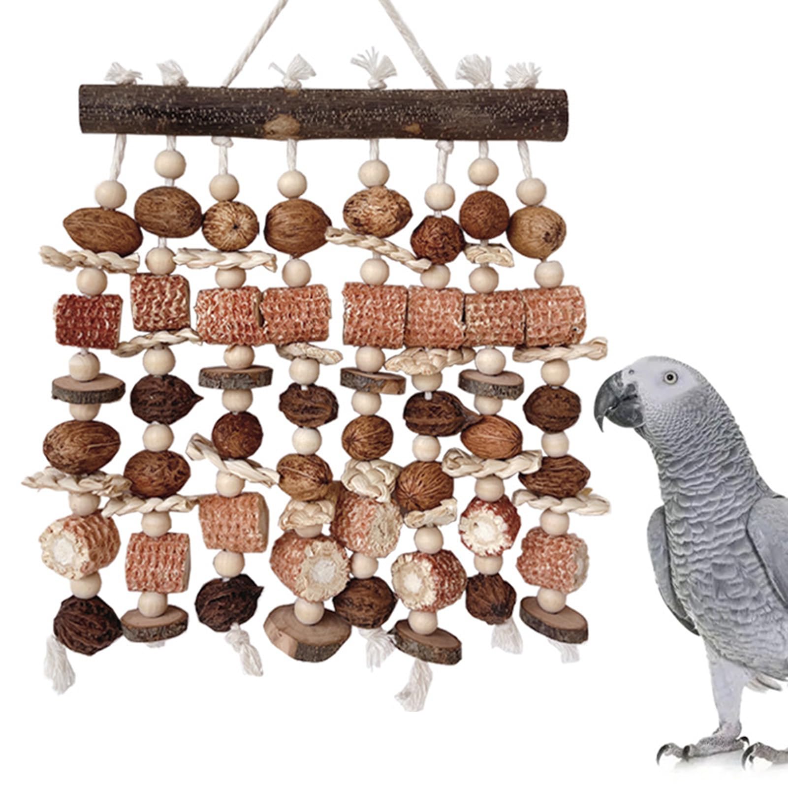 Large Chewing Toys Wooden Bird Cage Toy Natural Corn Nuts for African Grey Macaws Cockatoos, Safe & Engaging Tearing for Pet Birds, Multicolor Wooden Pet (B)
