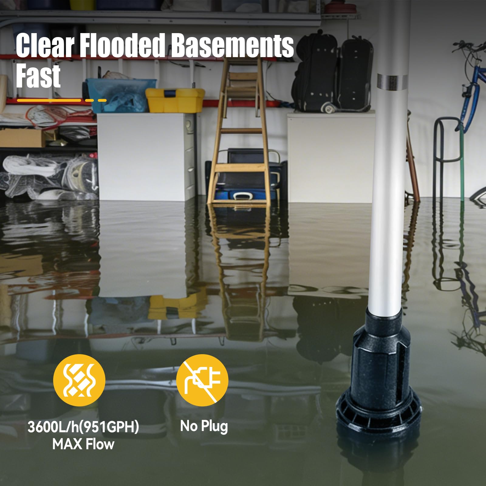Pompa di trasferimento dell'acqua senza fili compatibile con batteria Dewalt da 18 V 20 V, altezza della testa 3 m, flusso alto 3600 l/h, pompa sommergibile portatile per piscina, giardino, stagno