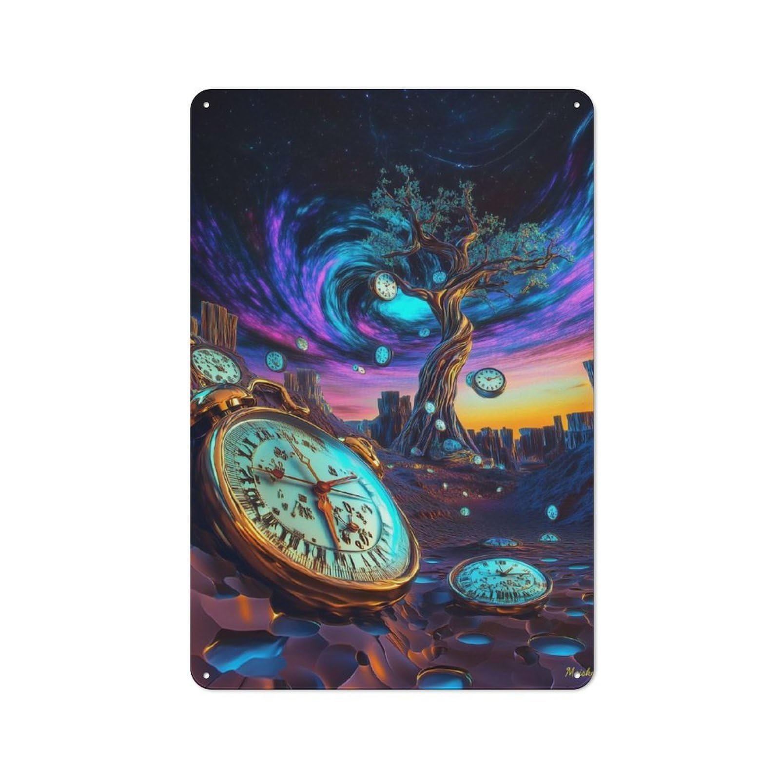 Junmoney Futuristic Time Dilation – Surreal Neon Dream Metal Sign 30X20cm With For Pub Or Café, Retro Decor, For Vintage Wall Decor Fans, For Garage And Workshop Walls
