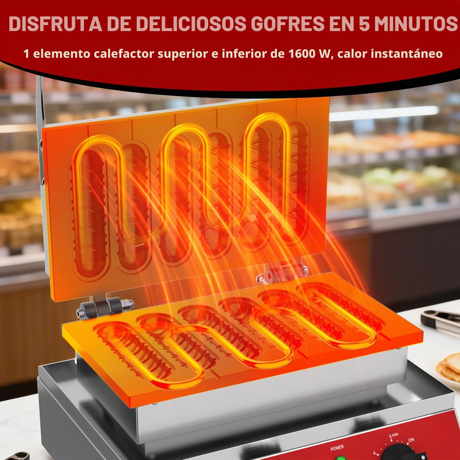CROSSON Máquina para Hacer Gofres de Maíz Comerciales 6 piezas,Máquina para Hacer Gofres Antiadherente,con Control de Temperatura y Tiempo,Máquina Para Gaufres En Palito,1600W