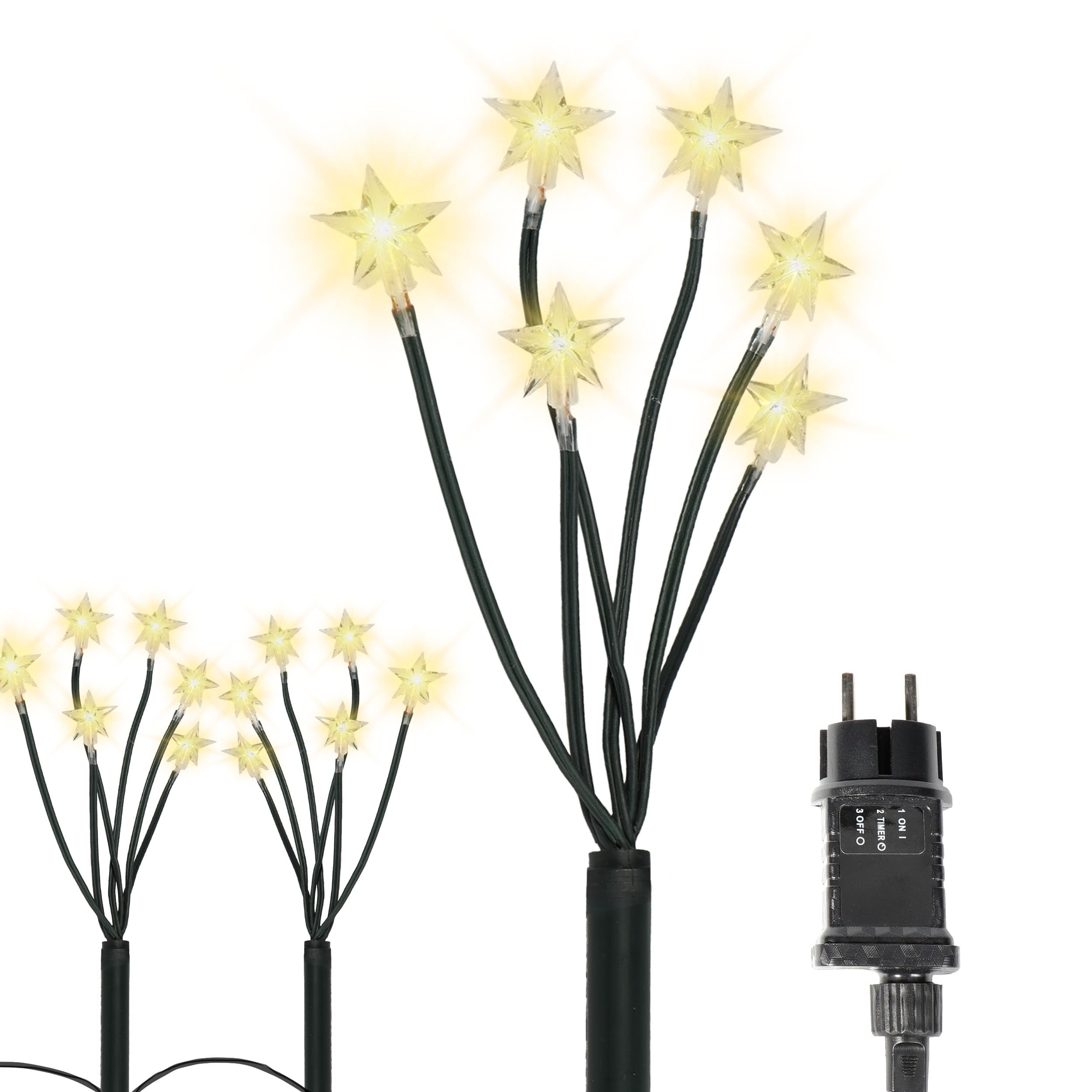 Gartenpirat LED Gartenstecker 5er Set warmweiß leuchtende Sternenstäbe mit Erdspieß Timer-Funktion Außen & Innen Deko Licht für Garten Balkon & Terrasse