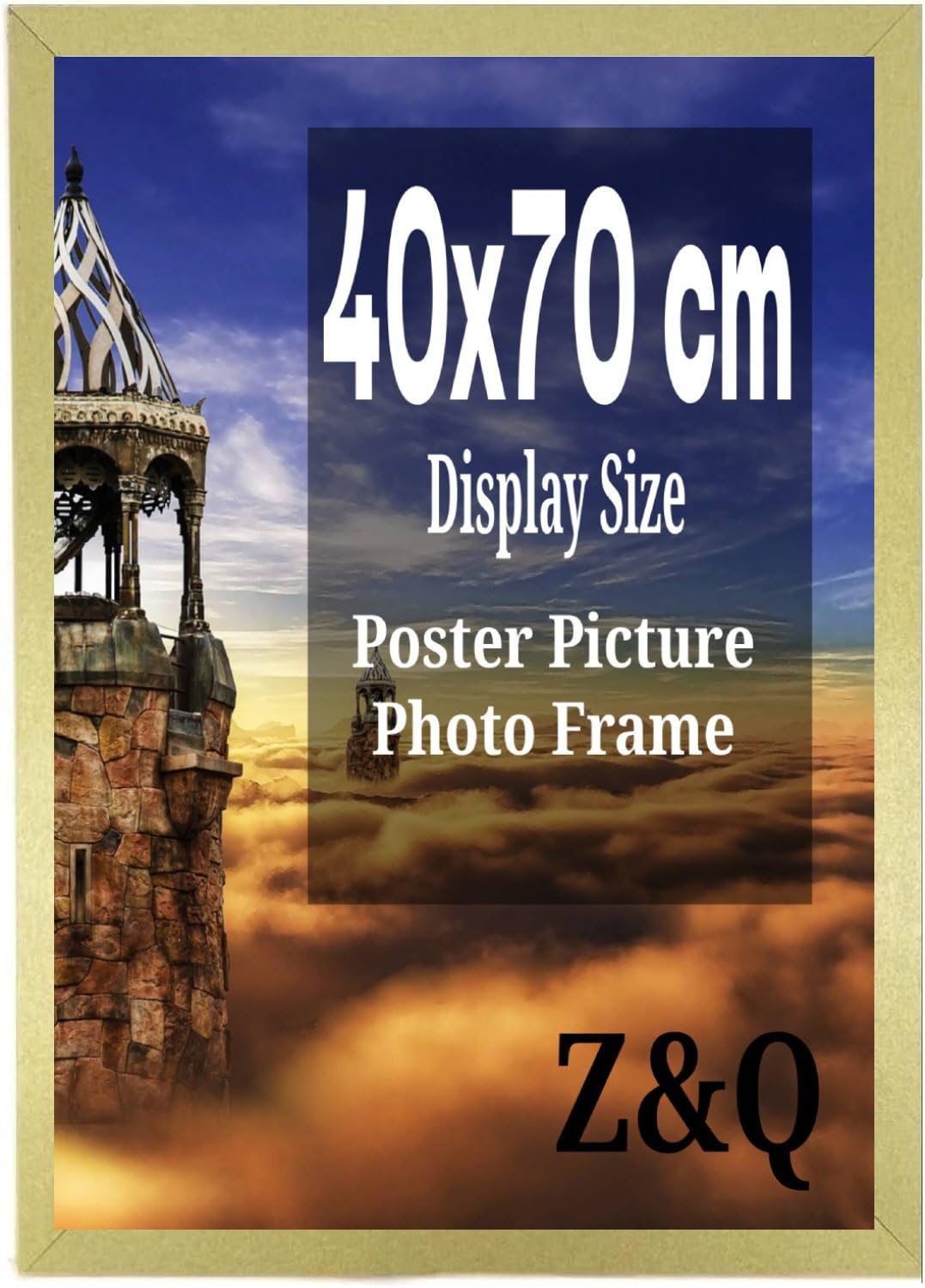 Modern Gold 40 x 70 cm Poster Frame Crystal Clear Aclyic Front Picture Photo Frame 70x40cm MDF Backing With Both Ways Hanging Hooks - Home Office Use