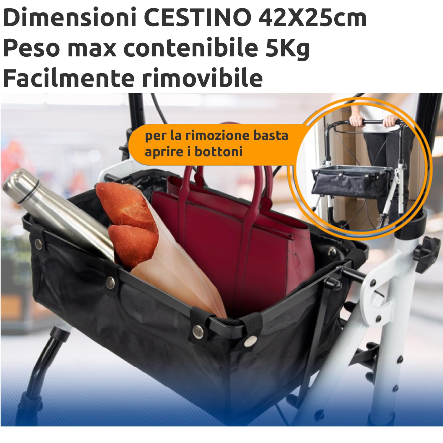 GOVITA - deambulatore per anziani 4 ruote,Girello in alluminio leggero con seduta,Rollator pieghevole, Altezza sedile regolabile,Per esterno e interno