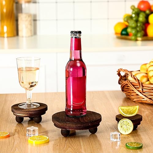 Miniatura 53 de Amyhill 3 elevadores de madera de 5/4/3 pulgadas para exhibición, soporte de pedestal de madera, mini soporte redondo de madera, soporte de pedestal