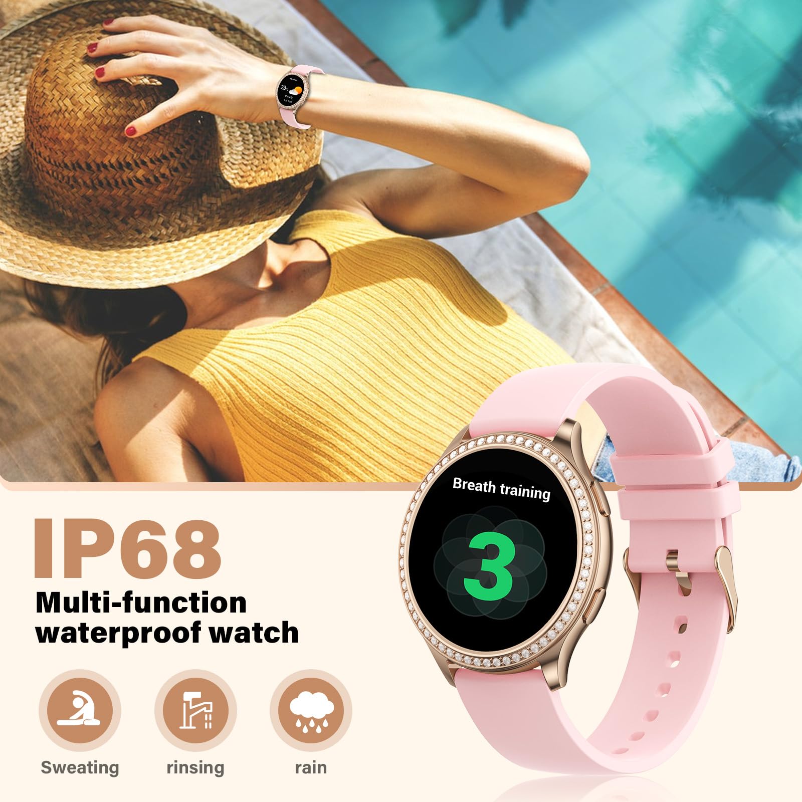 RifePhi Damen Smartwatch 1.32 Fitness Tracker SpO2 IP67 Wasserdicht Schlafanalyse Anruffunktion Sportuhr Schrittzähler Herzfrequenzmesser