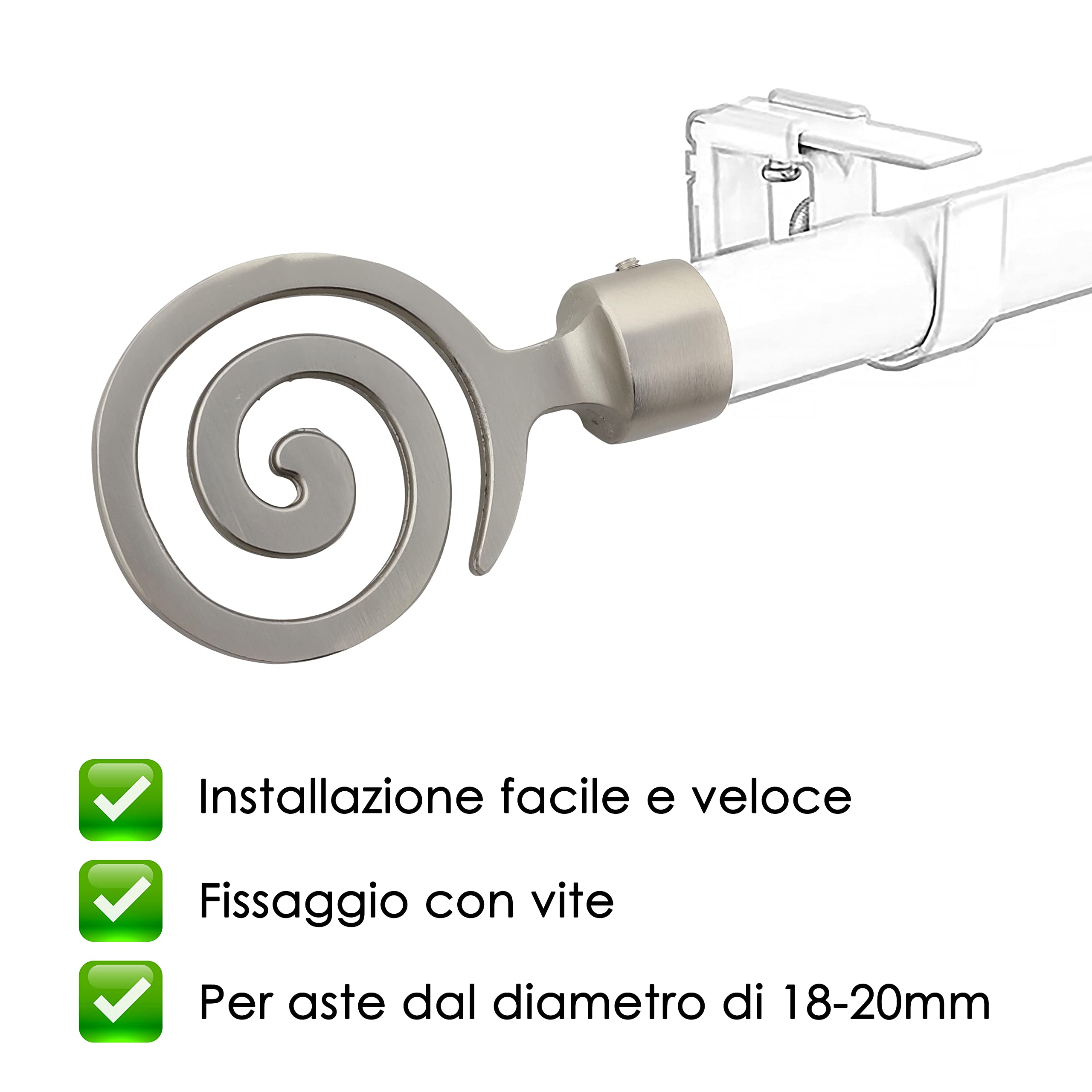 Terminali A Spirale Per Asta Tenda 18-20 Mm - 2 Pezzi In Alluminio Nichel Nero | Decorativi - Foto 3