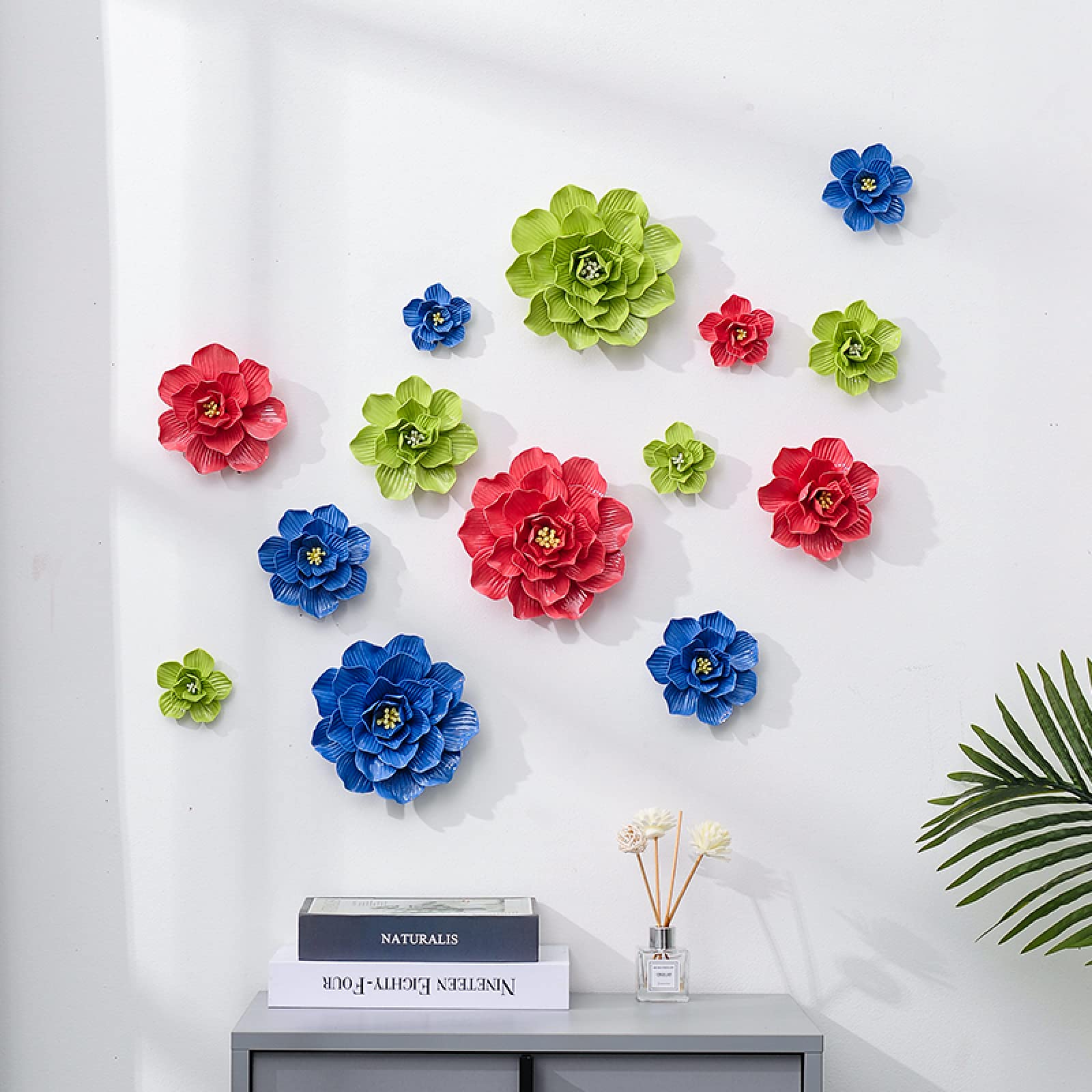 Flor de cerámica Flores Rojas de Dalia Escultura Artesanal Arte de la Pared Decoración 3D hogar Sala de Estar Oficina Regalo de Boda
