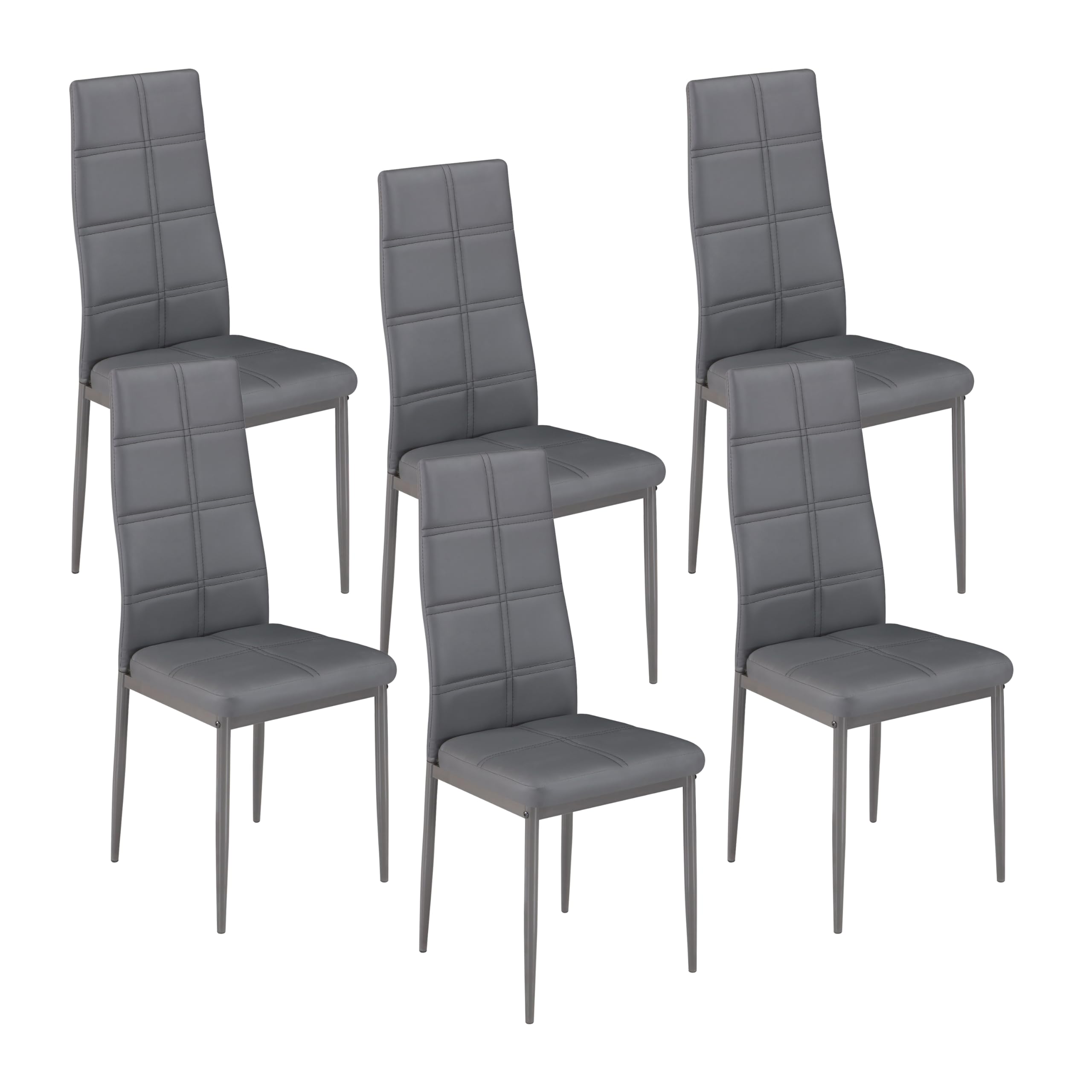 M1C - Pack 6 Sillas de Comedor AXISS, Sillas Tapizadas en Color Gris, Patas metálicas, 98x41x52