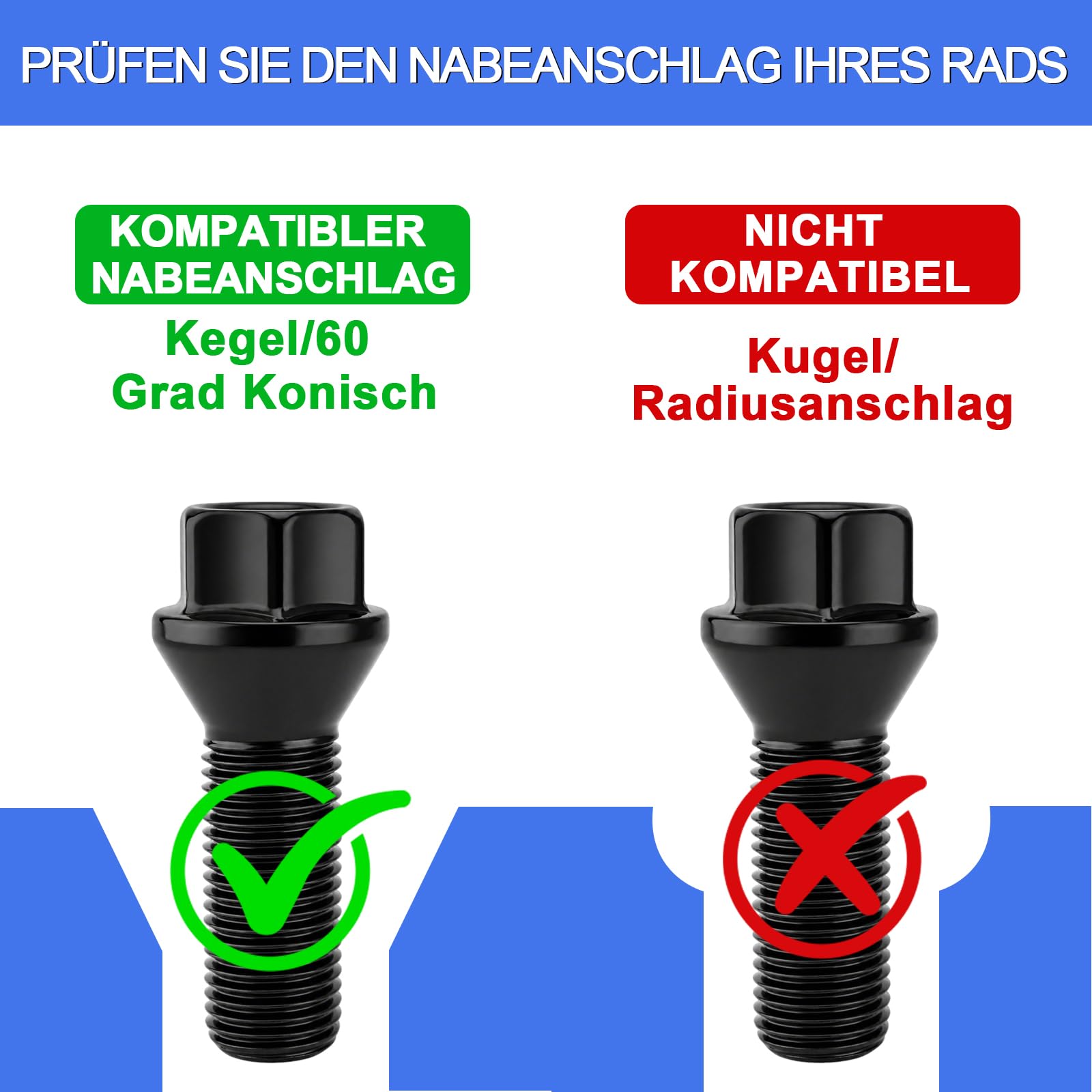 20x Radschrauben und Muttern kompatibel mit M12x1,5:1er E81 E87 3er E21 E30 E36 E46 E90 5er E12 E28 E34 E60 E61 6er E24 E64 1975-2017 610-574 36136781150