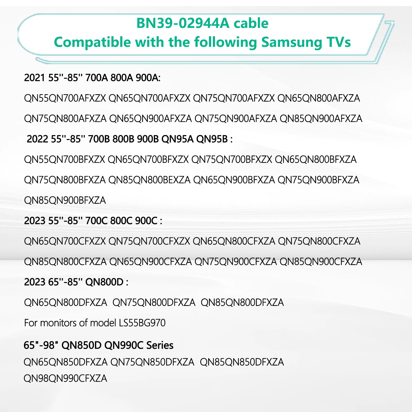 BN39-02944A - Cavo One Connect da 2,5 m, compatibile con Samsung QN700A, QN700B, QN700C, QN800A, QN800B, QN800C, QN800D, QN850D, QN900A, QN900B, QN900C, QN99990C QN9 TV QLED 4K/8K serie QN95B 5A