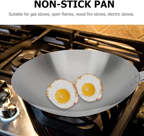 Miniatura 4 de Utensilios de cocina de acero inoxidable Wok Sartén Stir Sartén china Pow Wok Sartén de cocina Sartén de fondo redondo con mango de madera para