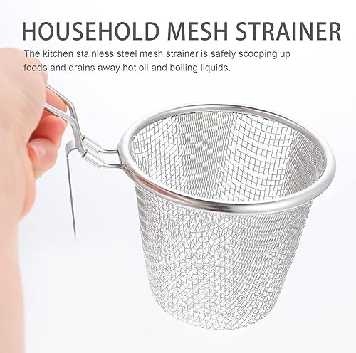 Miniatura 5 de DOITOOL Cesta de acero inoxidable para freír con asa, cesta redonda de malla de alambre para freír chips franceses (6.9 x 4.3 x 3.7 in)