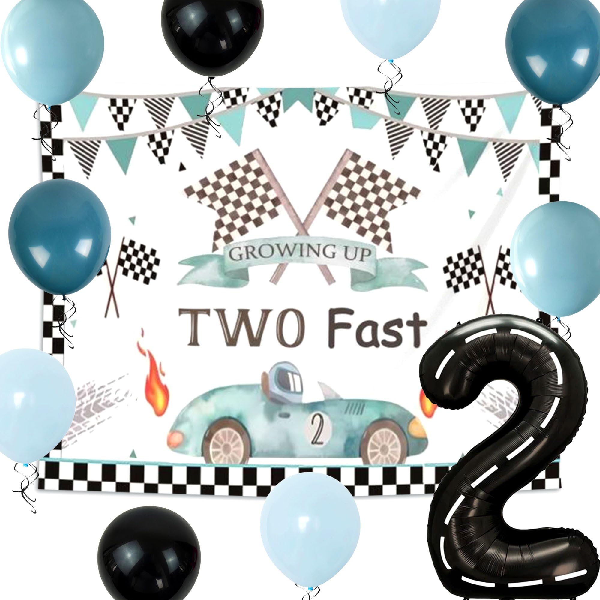 Two Fast Birthday Decorations Growing Up Two Fast Birthday Backdrop Number 2 Balloons Racing Car 2nd Birthday for Racing Car 2nd Birthday Boys