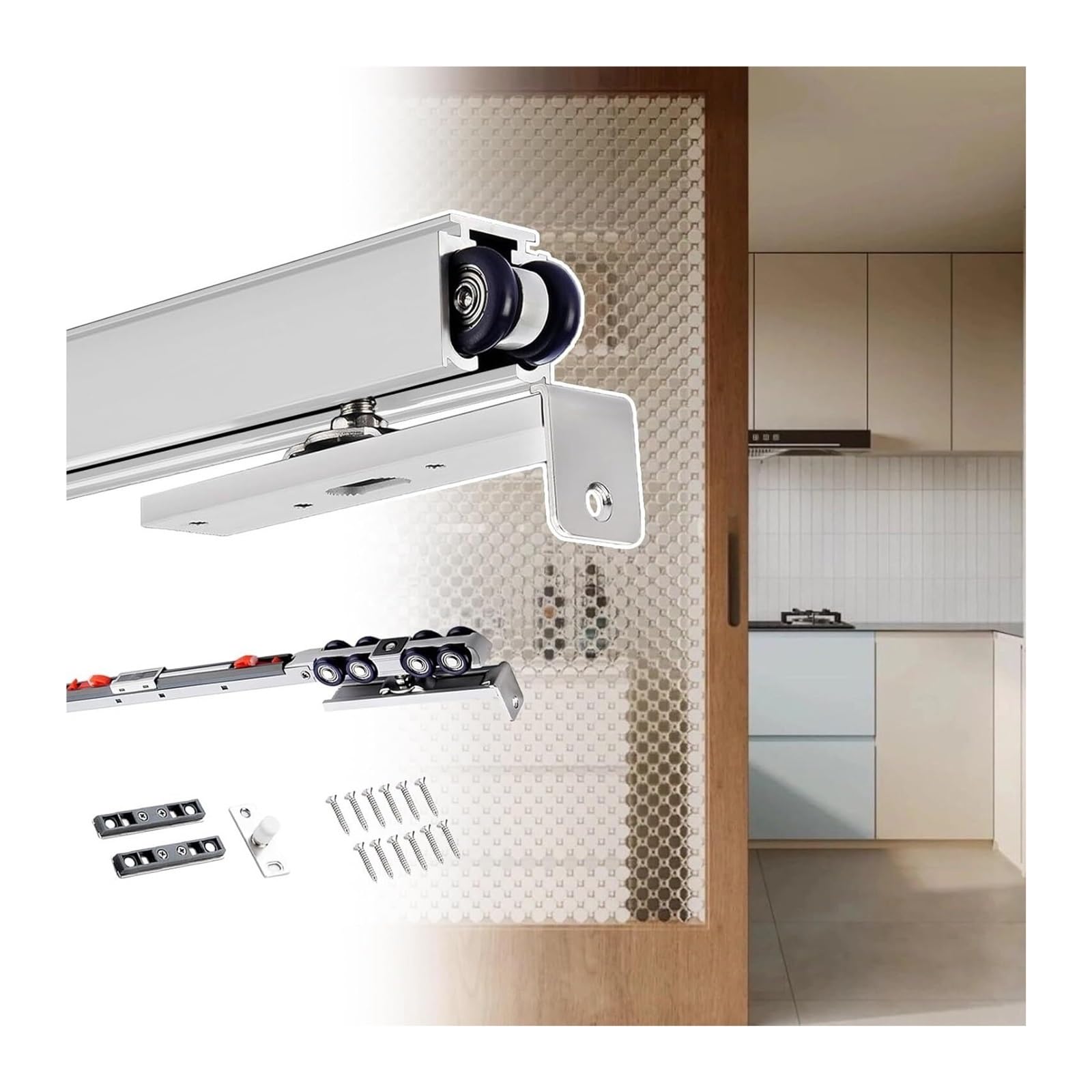 Sliding Door Track, Heavy Duty Pocket Door Hardware Soft Close, Sliding Aluminum Track, Silver White(2.9m/9.5ft)