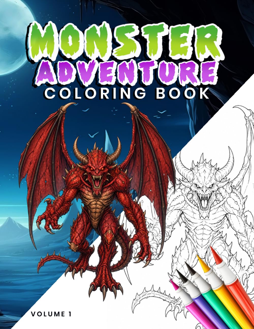 MONSTER ADVENTURE COLORING BOOK: packed with 40 adorable, friendly monsters designed for kids and adults in 8.5"x11" size