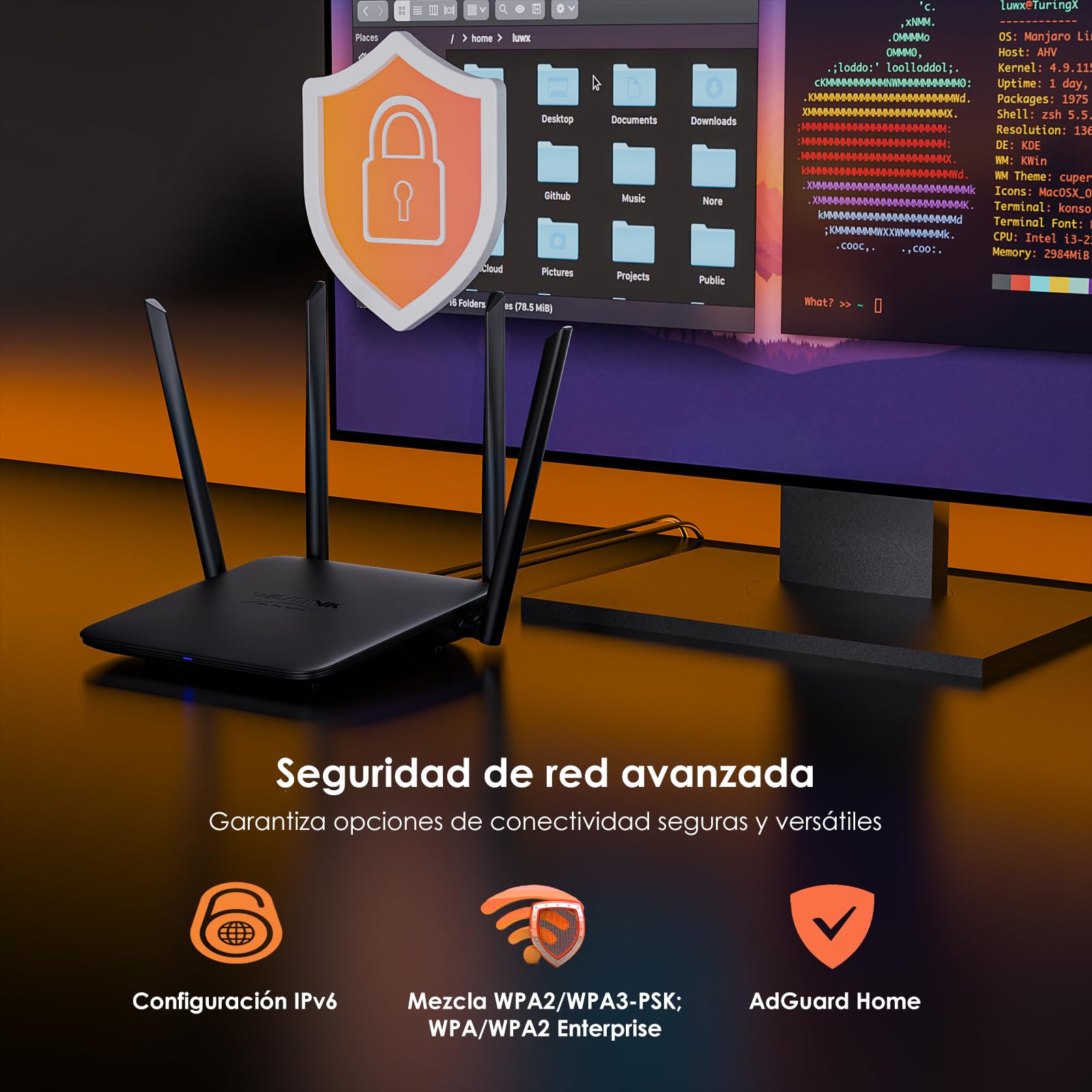 WAVLINK BE3600 router Wi-Fi 7 | dwupasmowy system WiFi do gier | pasma 6 GHz i 5 GHz | wtyczka brytyjska | MLO, 4096-QAM do strumieniowania 4K | VPN, QoS, sieć dla gości | łatwa konfiguracja do domu i