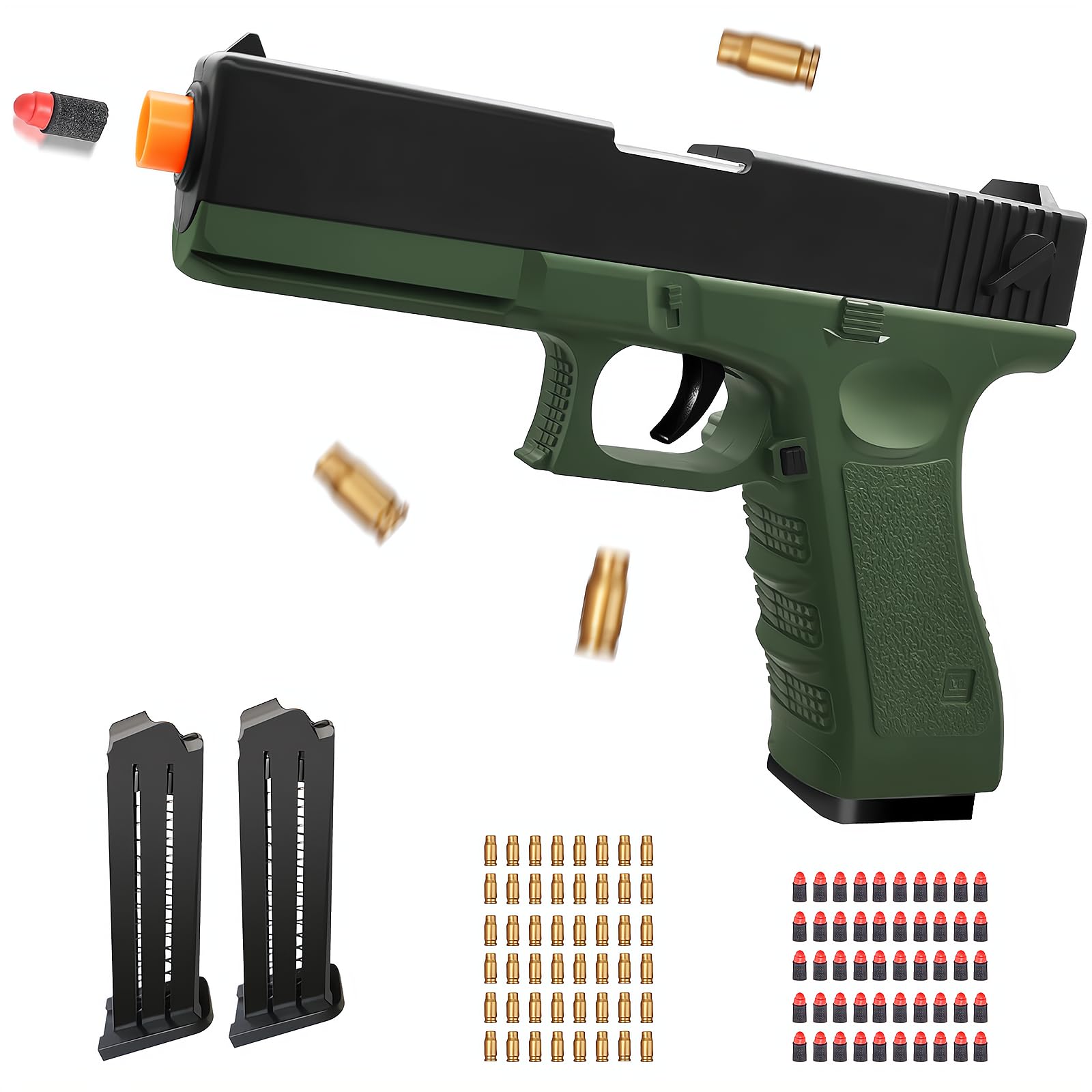 Zanktony Soft Bullet Toy Gun Shell Ejecting for Boys, Realistic Toy Pistol with 2 Clips, 50 Foam Bullets & 48 Shells, Ideal Christmas Birthday Gift