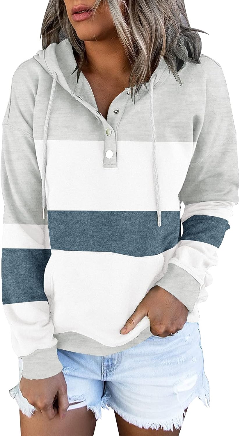 ETCYY Women’s Tie Dye Hoodies Tops Long Sleeve Casual Colorblock Button Down Pullover Sweatshirt with Pocket