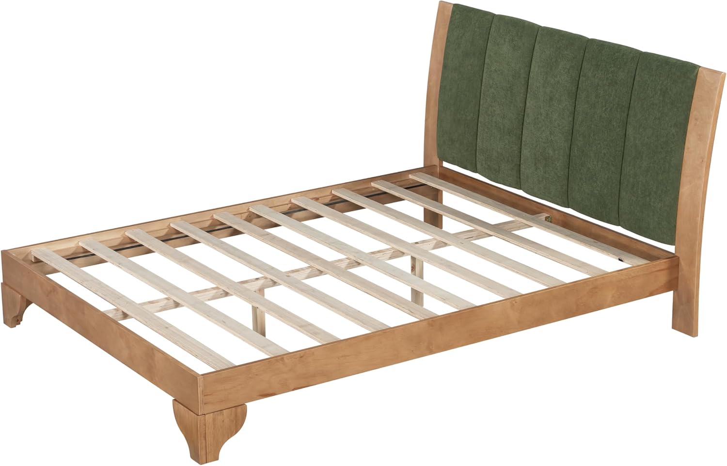 Christopher Knight Home Trisie Mid-Century Modern Queen Bed Frame with Headboard, Solid Wood Platform Bed Frame Queen Size with Upholstered Headboard, No Box Spring Needed, Easy Assembly, Natural