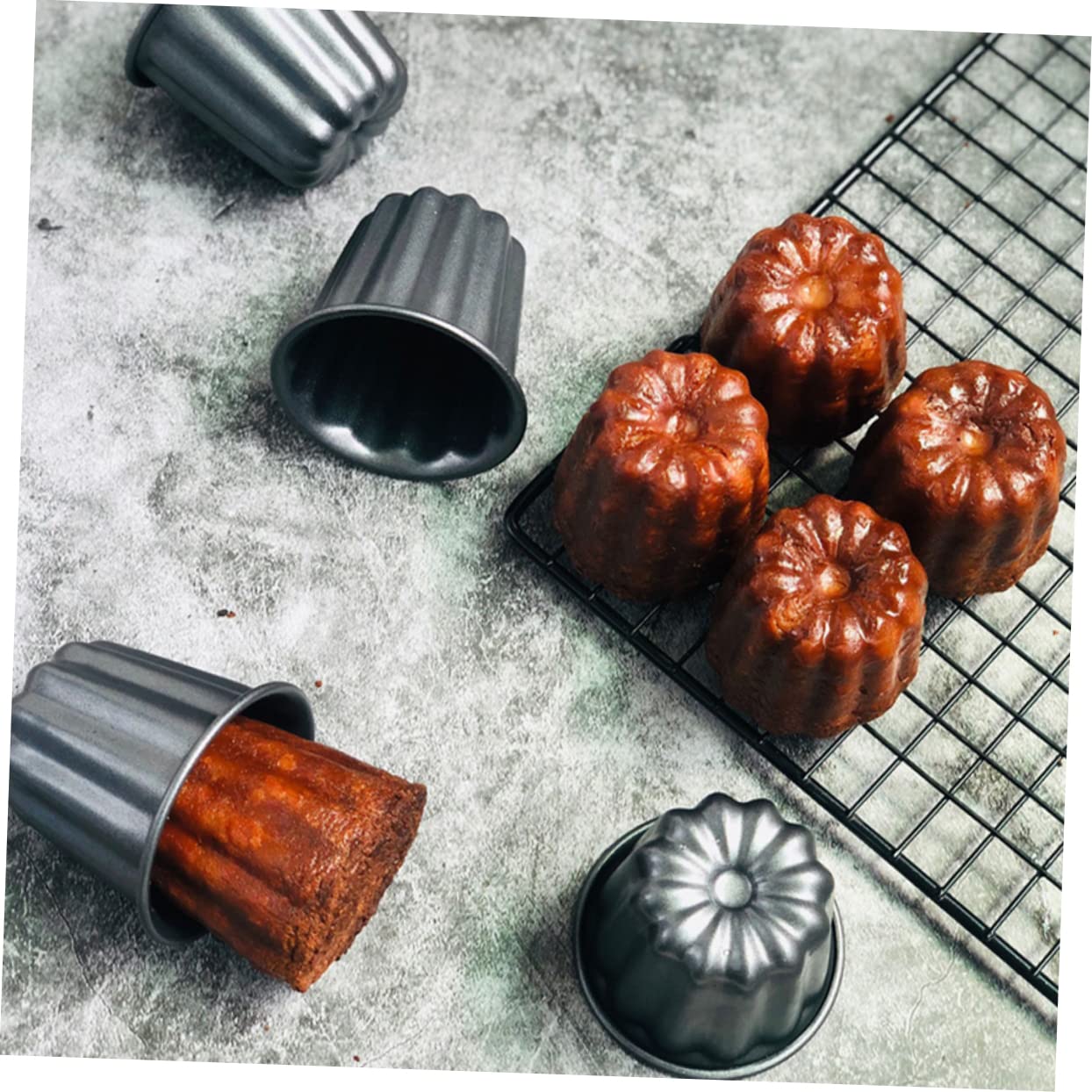 Zerodeko 8pièces Moules à Cannelés Carboné Antiadhésif Pour Gâteaux Et Puddings Outils De Pâtisserie Réutilisables Pour Desserts Savoureux