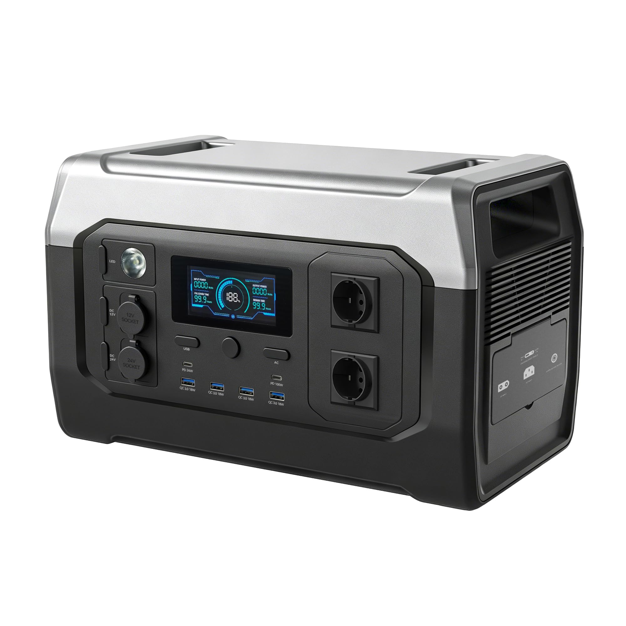 CTOLITY XP1000 Powerstation portatile 1024Wh, generatore solare LiFePO4, 1800 W AC/100 W uscita USB-C, ricarica rapida da 0 – 80% in 60 minuti, unità di emergenza per campeggio, casa, camper di