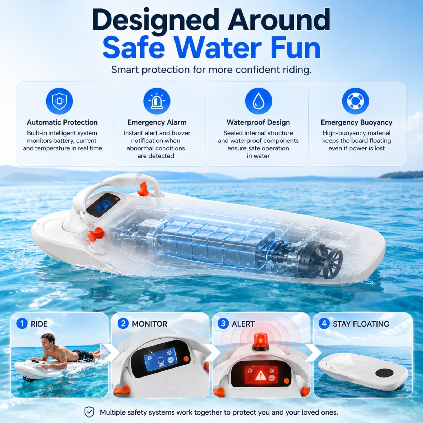 Tavola Da Surf Elettrica Portatile Per Adulti, Tavola Motorizzata Ad Alta Velocità Con 2 Modalità Di Velocità, Autonomia 60-120 Min, Peso Massimo 100 Kg, Tavola Hydrofoil Divertente Per Lago