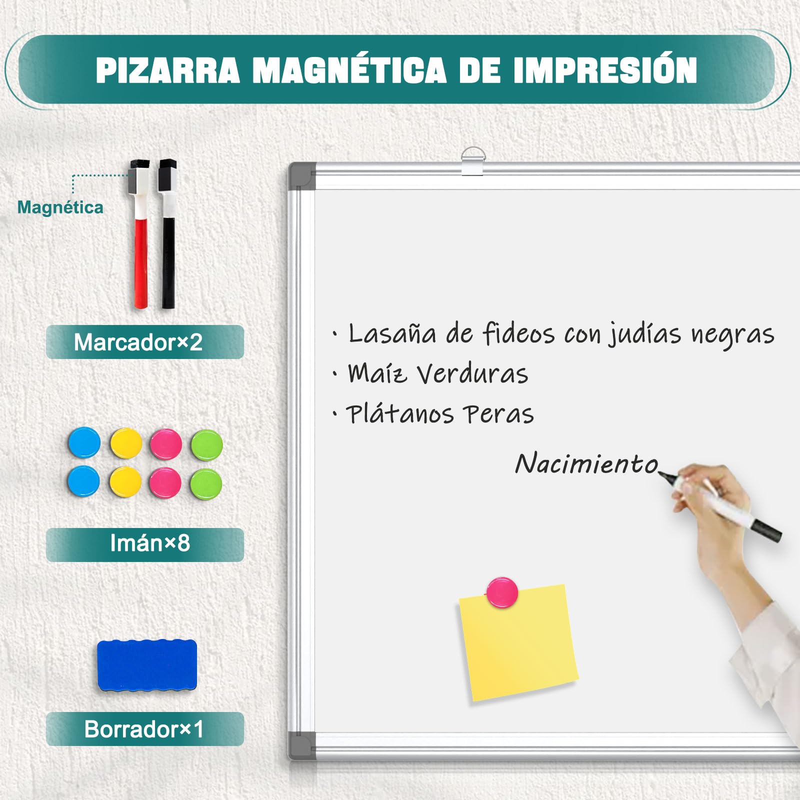 Pizarra Blanca Magnética, Pizarra Magnetica, 40x60cm Pizarra Blanca con Marco de Aluminio, Bandeja para Rotuladores