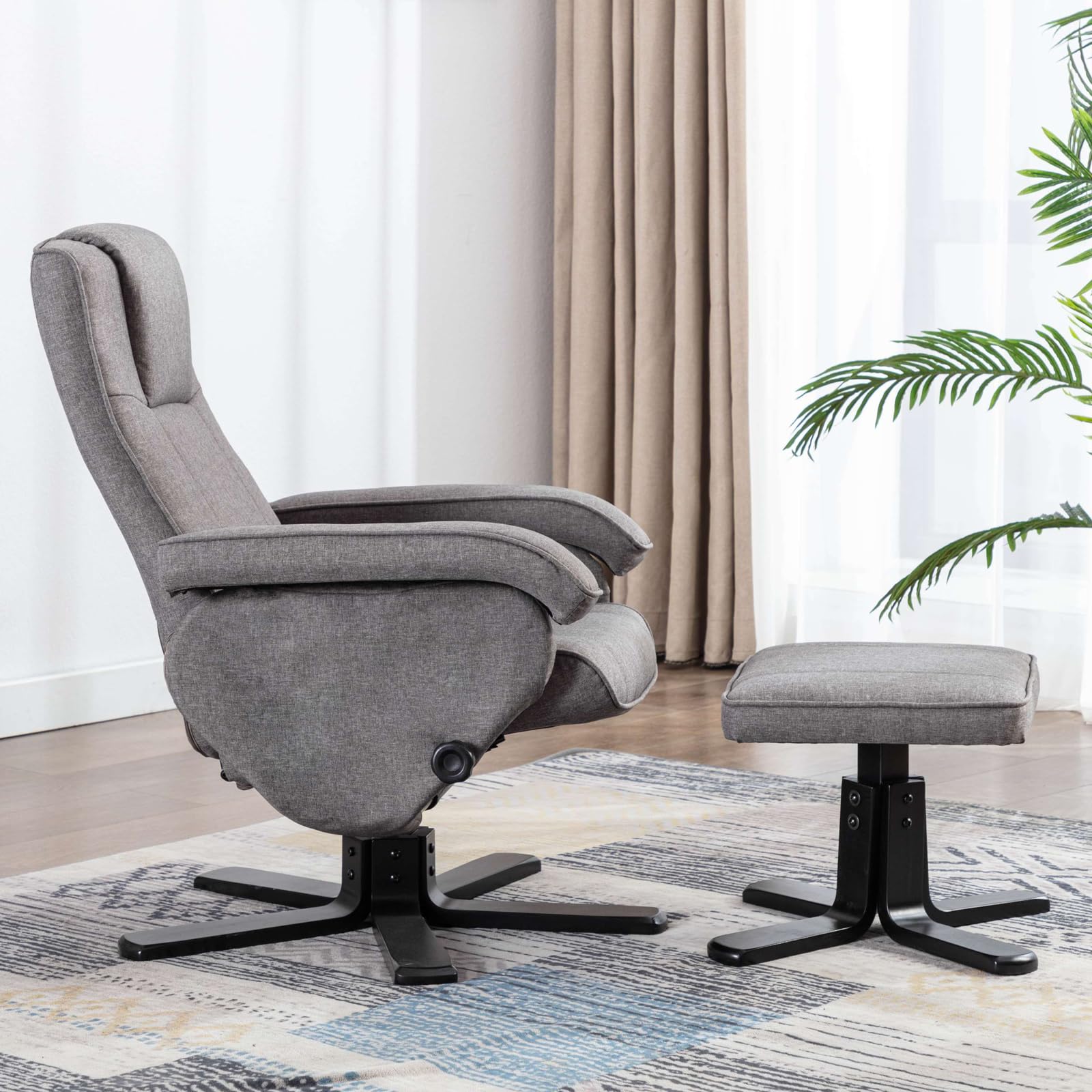 SVITA Charles Relaxsessel Hocker Sessel Fernsehsessel Drehsessel Polyester Holz Grau