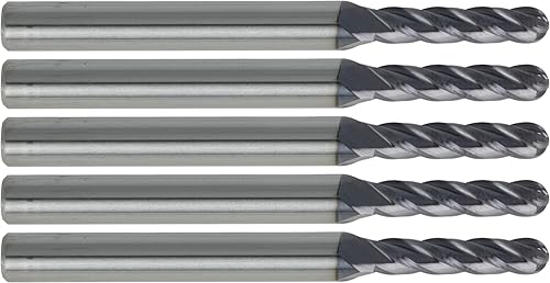 Miniatura 60 de CME 10 piezas de fresas de carburo micrograno, nariz de bola, revestimiento TiAlN, diámetro de fresado de 1/8 pulgadas, longitud de corte de 1/2