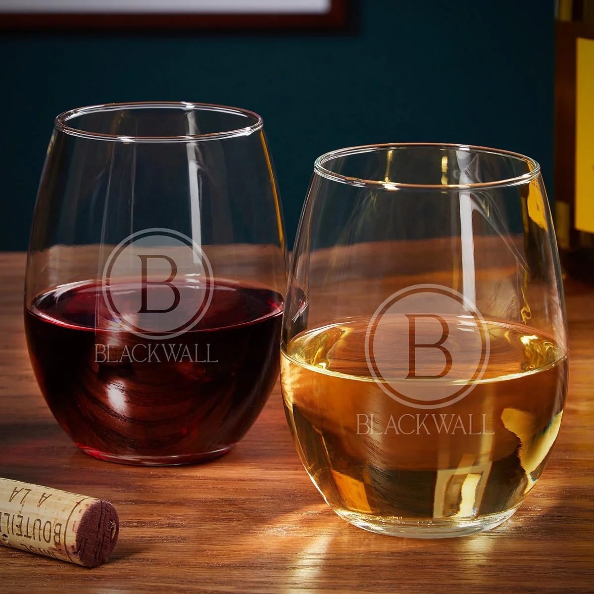 Engraved Wine Chiller with Stemless Wine Glasses Set - 5pc