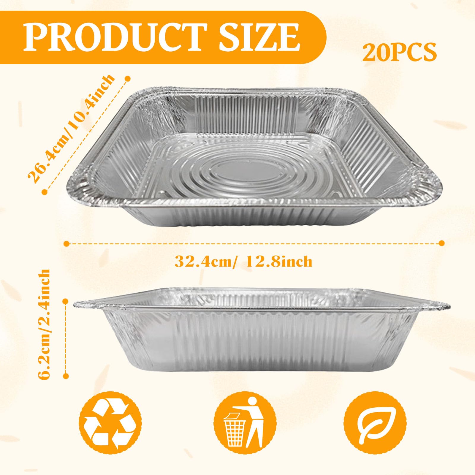 20 vassoi grandi in alluminio da 3500 ml con coperchio, 32 x 26 x 7 cm, resistenti teglie profonde per cucinare, preparare pasti, barbecue, feste e conservazione degli alimenti