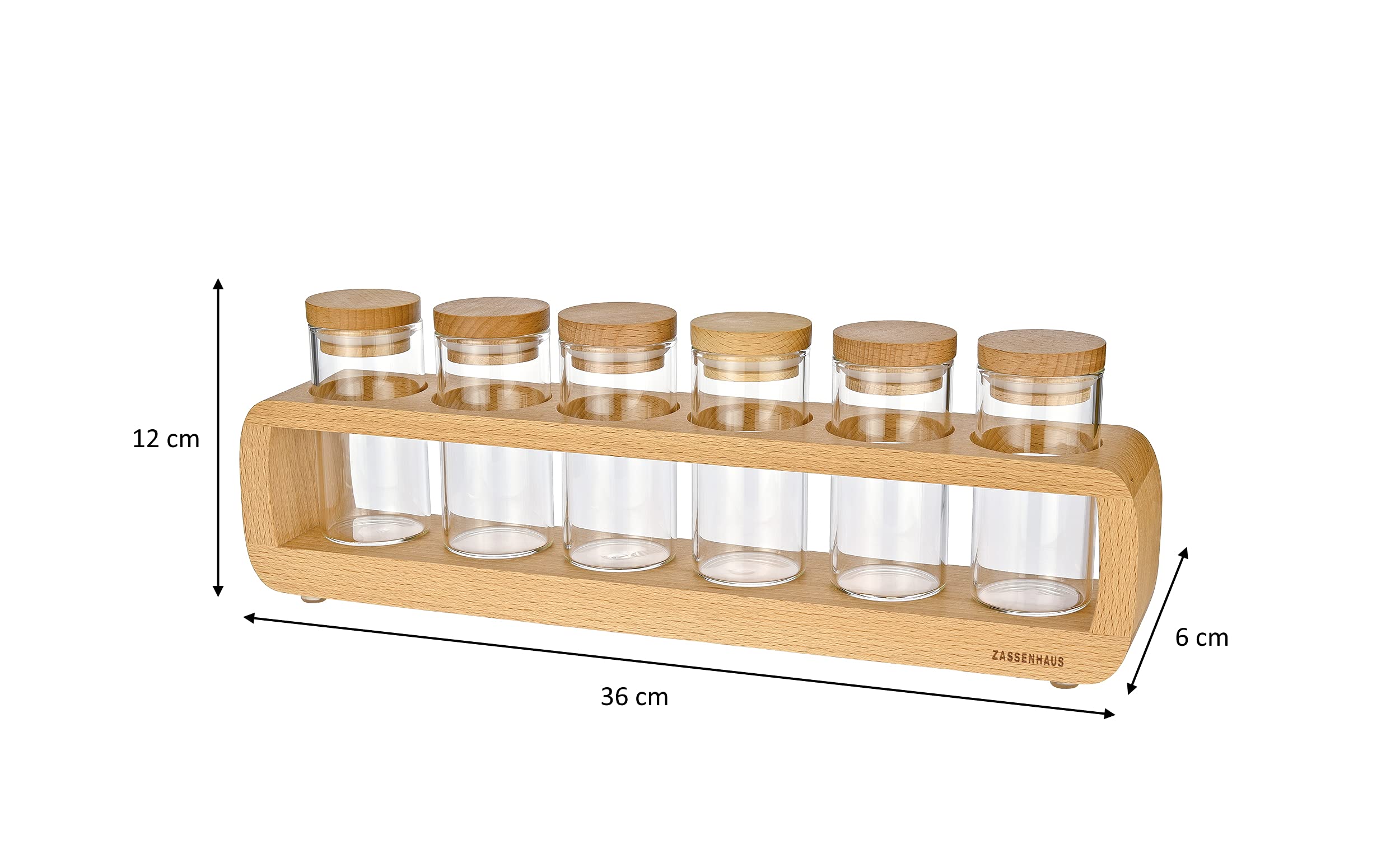 Zassenhaus Étagère à épices en hêtre avec 6 bocaux en borosilicate