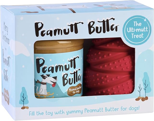 Peamutt Dog Peanut Butter Christmas Pack with Dog Treat Dispenser, 1 x 340g, No Added Sugar, Salt and Sweeteners, Dog Friendly Texture, Peanut Butter for Dogs