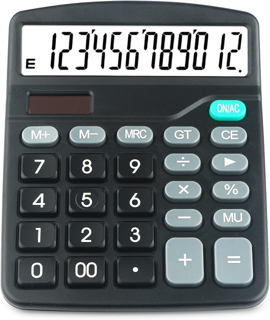 Calculator HIHUHEN 12 Digit Desk Calculator Large Buttons Solar Desktop Calculator for School Home Office - Battery Included (1 x UK837)