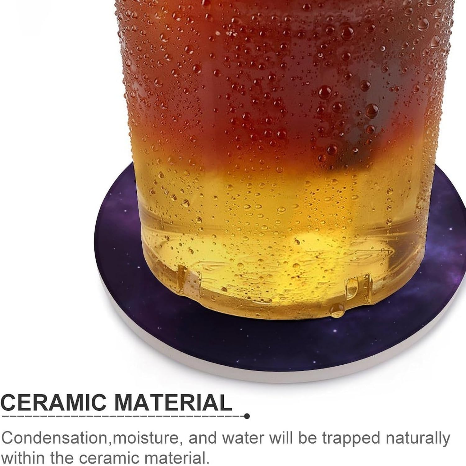 Magic Galaxy Sky Purple Coaster with Cork Base Drink Coasters for Coffee Table Decor Modern Cup Coasters with Non-Slip & Heat-Resistant Cute Ceramic Table Coaster for Home Dining