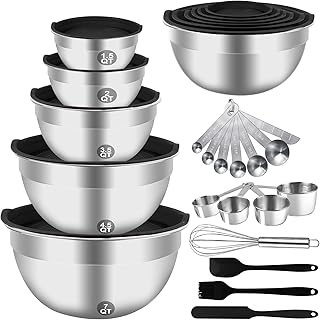 Mixing Bowls Set, 25PCS Stainless Steel Mixing Bowl with Lid Set, Large ...