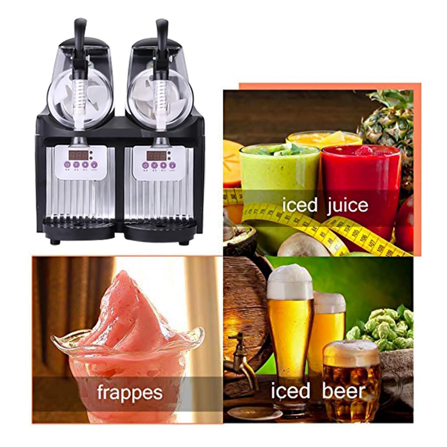 Máquina trituradora de hielo eléctrica, máquina para hacer hielo triturado de 5 litros, máquina para bebidas de acero inoxidable con 2 tanques, dispensador de jugo de té helado y bebidas de frutas