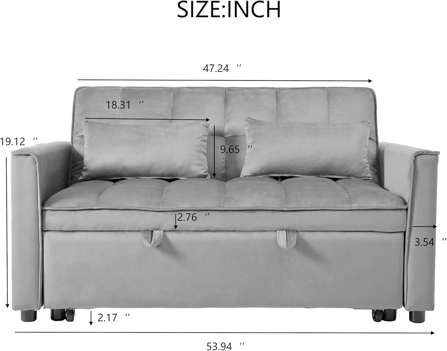 Ball & Cast Reversible Sleeper Sofa Bed,Convertible Pull Out Couch with 2 Lumbar Pillows and Side Pockets,3 in 1 Upholstered Sleeper Couch,Living Room Furniture for Apartment,Office,Light Gray