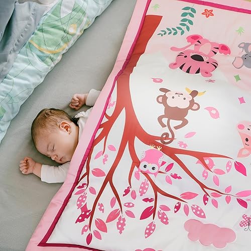 Miniatura 7 de Sunnyray Juego de ropa de cama de 6 piezas de animales de safari para niñas, tamaño estándar, juego de ropa de cama de bebé con edredón de bebé,
